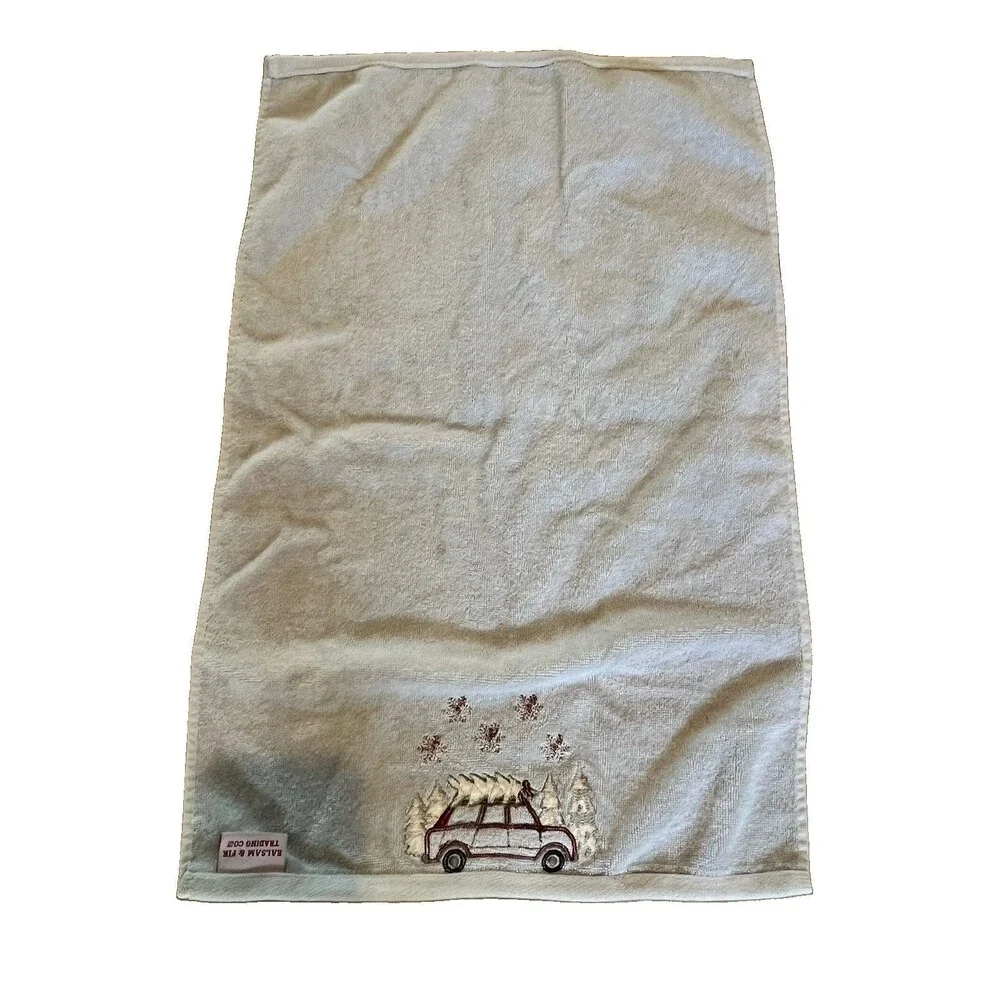 Balsam & Fir Trading Co. Christmas Hand Towel Embroidered Cotton 16x28 cottage